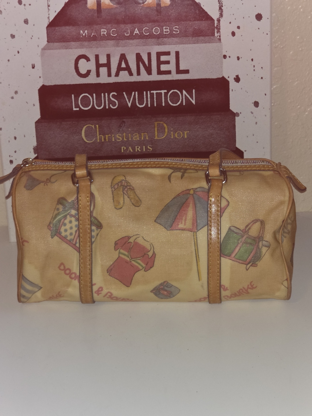 Dooney & Bourke Vtg Summer Satchel with Tan Trim